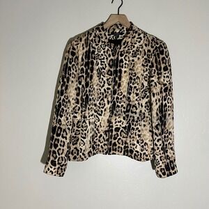 Louben Vintage 90's Women's Leopard Print Zipper‎ Front Blazer Jacket Size 14